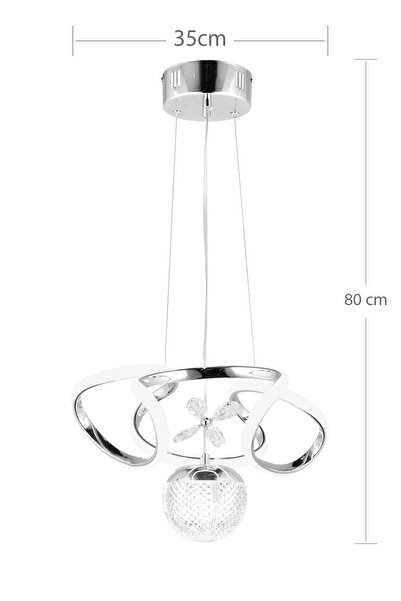NZL Lighting Modern Kıvrımlı Tek Toplu Üç Renkli Krom Sarkıt Taşlı Ledli Salon Avize ve Otuma Odası Sarkıt Avize