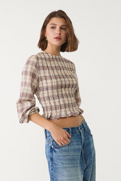Stradivarius Check blouse with ruffles