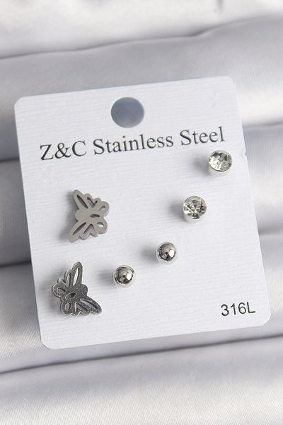 Skygo 316L Steel Silver Color Zircon Stone Butterfly Model Women's Earring Set - Tj-Bkp10008