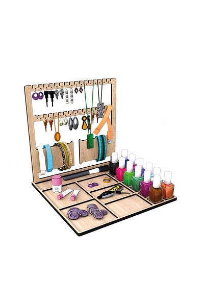 Lucena Wooden Jewelry Necklace Earring Makeup Organizer Organizer