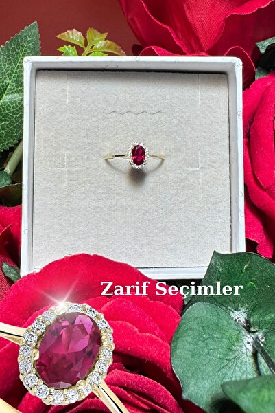 Hepimitu Kırmızı Taşlı Altın Yüzük