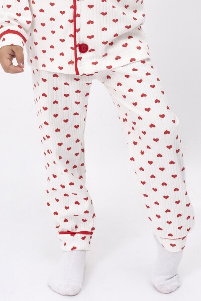 Bolly Baby Pijama Takımı Kruvaze Yaka Kalp Baskılı Çocuk ve Bebek Pijama Takımı