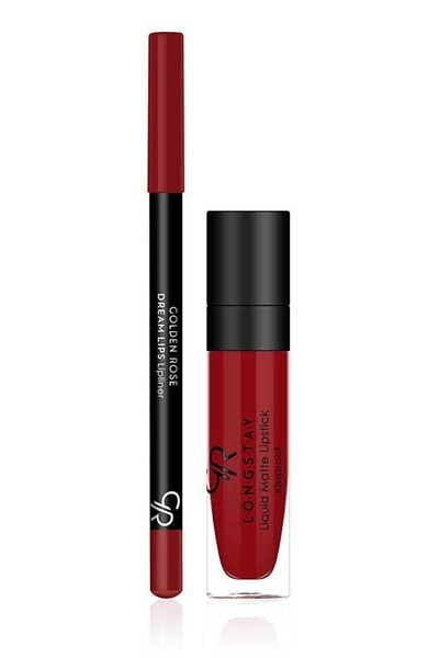 Golden Rose Matte Lip Kit - Scarlet Red - Liquid Matte Lipstick & Lip Liner - 8691190432942