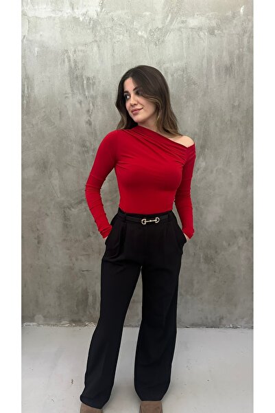 BNK Shop Women's Asymmetrical Shoulder Low-Cut Blouse Stylish and Trendy