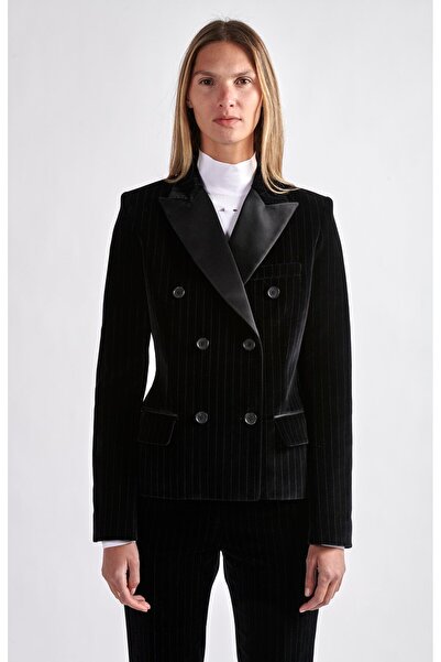 Barbara Bui Çizgili Düğme Detaylı Siyah Kısa Ceket