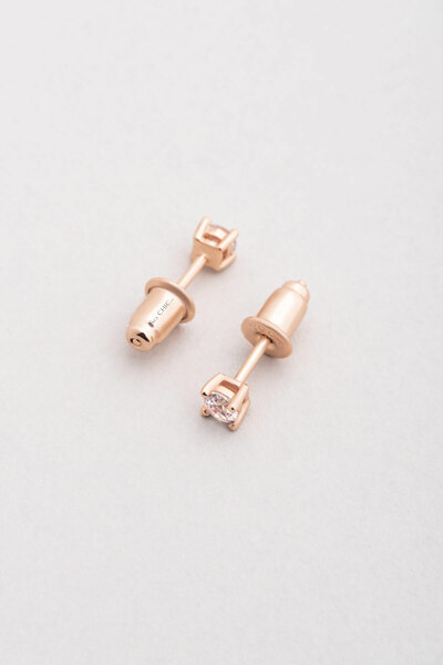 So CHIC... Zirkon Taşlı 3 mm 18 Ayar Rose Altın Kaplama Gümüş Tektaş Küpe