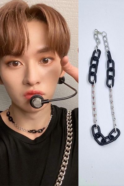 KRIMO Kpop Stray Kids Lee Know Black and Metal Chain Necklace