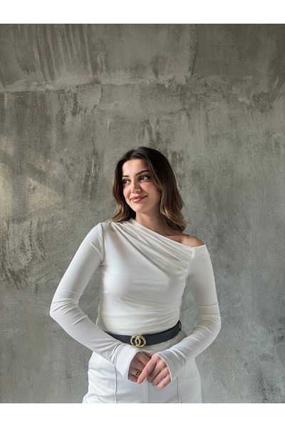 BNK Shop Women's Asymmetrical Shoulder Low-Cut Blouse Stylish and Trendy