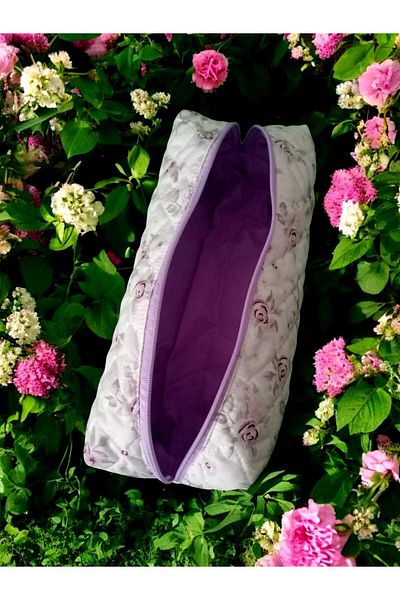 nartella Large Volume Quilted Bag with Lilac Rose Pattern - Care Device Carrying Organizer