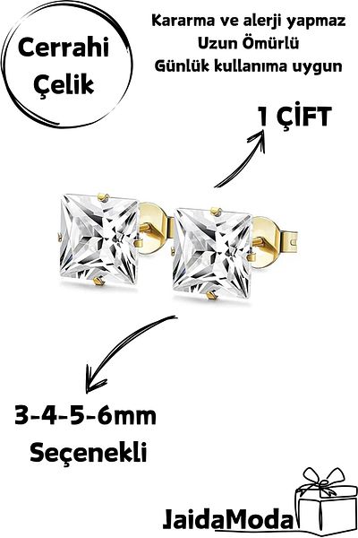 Jaida Moda Unisex Square Zircon Stone Nail Steel Earrings