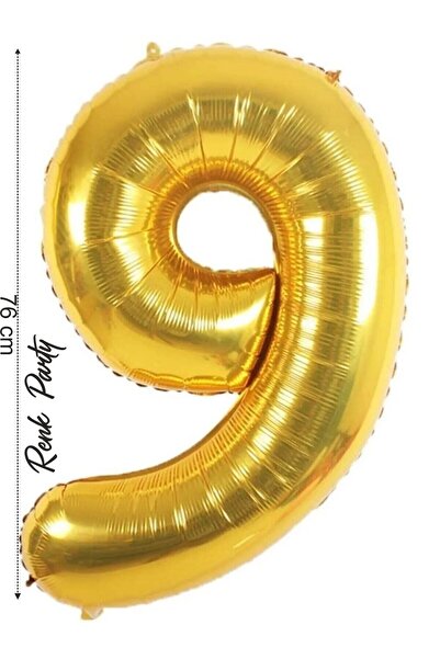 renk party Folyo Balon 9 Rakamı Helyum Balon 76 Cm Gold Renk - 9 Yaş Balonu -...