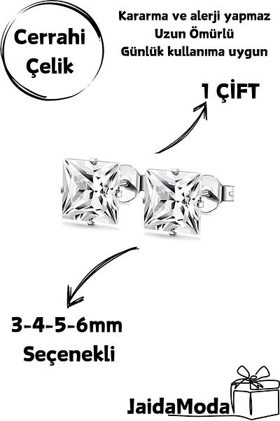 Jaida Moda Unisex Square Zircon Stone Nail Steel Earrings