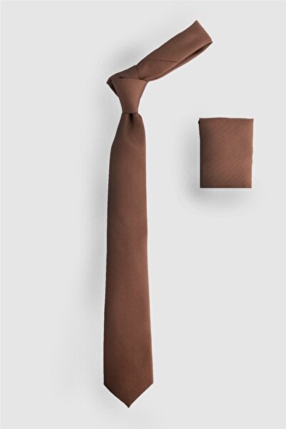 Tudors Cep Mendilli Düz Erkek Kahverengi Kravat