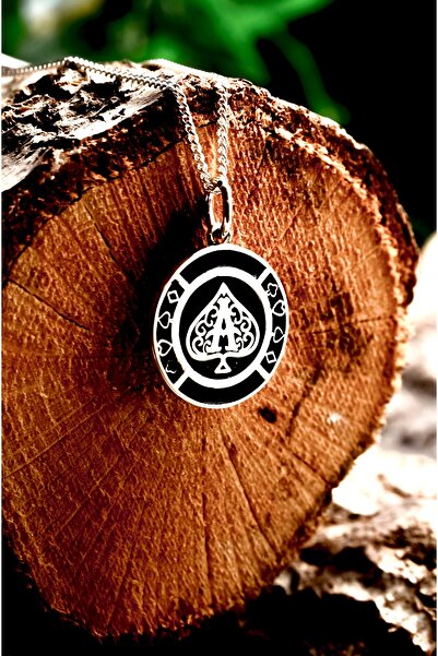 Ebrar Silver Gümüş Maça As Kolye 925 Ayar Gümüş Maça As Figürlü Erkek Kolye İ...