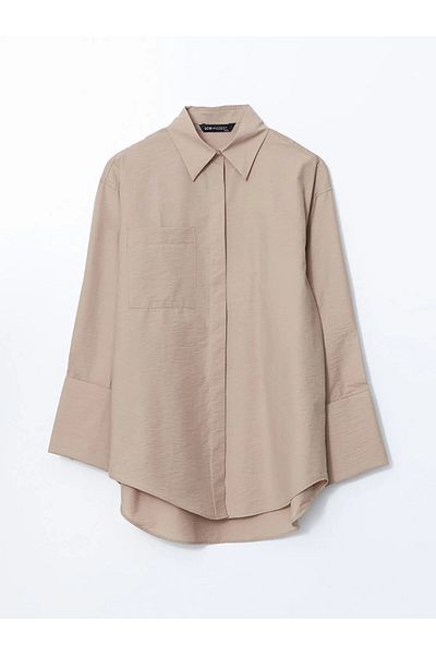 LC Waikiki Modest Beige Oversize Poplin Women's Shirt Tunic