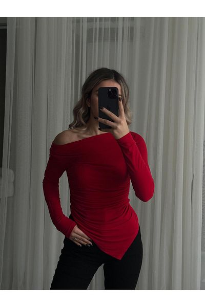 BNK Shop Women's Asymmetrical Boat Neck Body Blouse