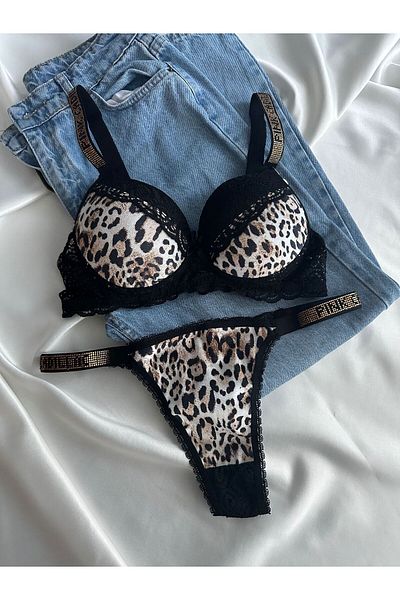 Beyaz Gelincik Underwear Leopard Lace Leopard Transition με υποστήριξη Push Up Κοστούμι και εσώρουχα