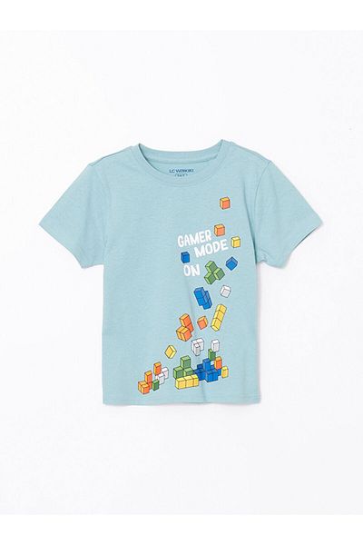 LC Waikiki Lcw Kids Green Crew Neck Boy's Pajamas Set with Shorts