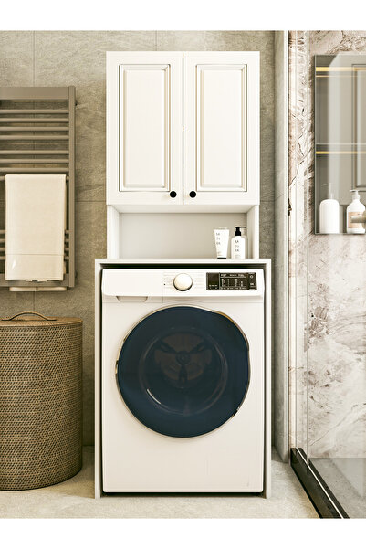 MONTENERO Çamaşır Makinesi Dolabı Parlak Beyaz Modern Banyo Dolabı