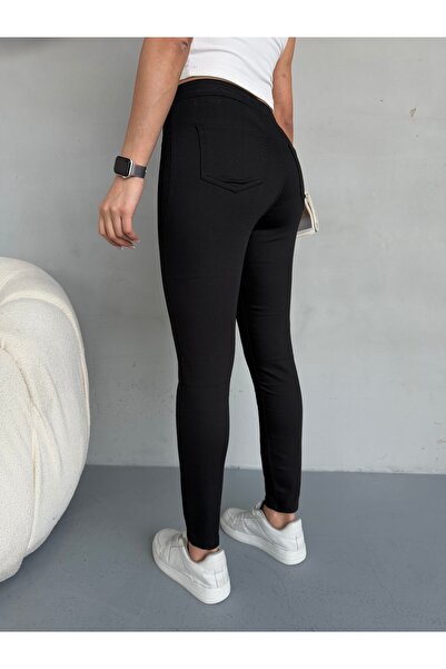 alanora Kadın Siyah Yüksek Bel Skinny Esnek Likralı  Tayt Pantolon