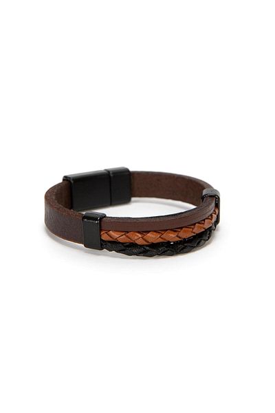 Pierre Cardin Brown Cord Leather Men's Bracelet