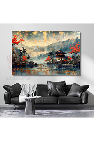 Artarilion Japonya Klasik Ağaç ve Tapınak Manzaralı Kanvas Tablo Duvar Tablos...