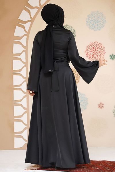 Neva Style Black Satin Hijab Evening Dress 6157S