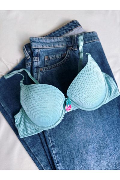 Beyaz Gelincik Underwear Sutien push-up cu sârmă, cu model albastru, ultra căptușit