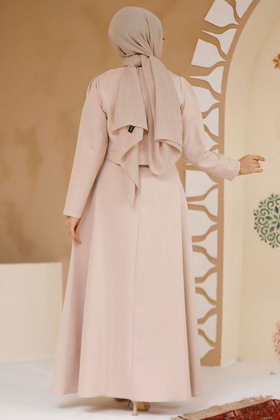 Neva Style Powder Hijab Dress and Jacket Set - 61462Pd