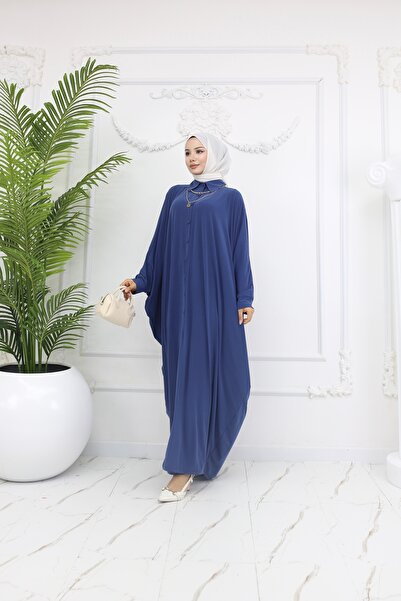 MÇmoda Kadın Yakalı Düğmeli Uzun Ferace Tesettür Elbise