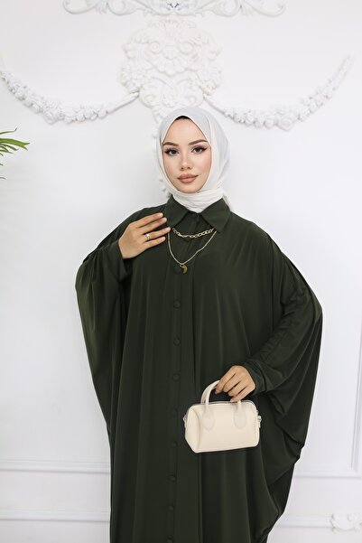 MÇmoda Women's Collared Buttoned Long Ferace Hijab Dress