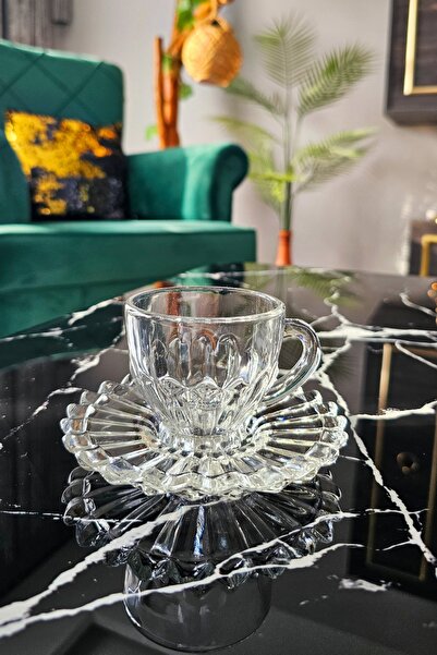 Gülümseten Avm 6 lı Cam Türk Kahvesi Fincan Seti | Origami Desen Kahve Fincan...