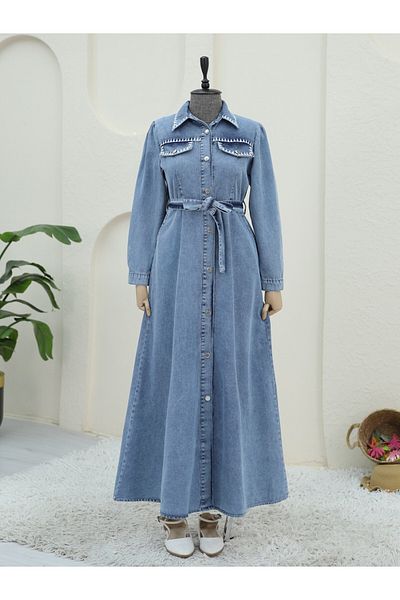 Modamorfo Rochie de blugi - cu detaliu de broderie si curea