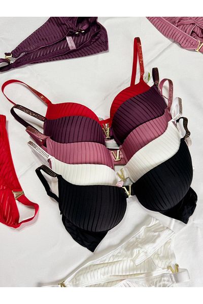 Beyaz Gelincik Underwear Γυναικείο Μαύρο Κόκκινο Λευκό Πέτρινο Ριγέ V Μοντέλο Σουτιέν Σουτιέν Πακέτο Πέντε Κουτιών