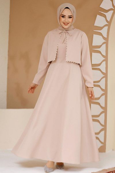 Neva Style Powder Hijab Dress and Jacket Set - 61462Pd