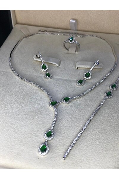 vogutima jewelery&silver by timuçin mavili Kadın Gümüş Set - Melodi Yeşil Taş...