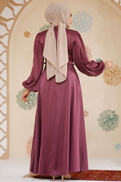 Neva Style Balloon Sleeve Plum Satin Hijab Evening Dress 61501Mu