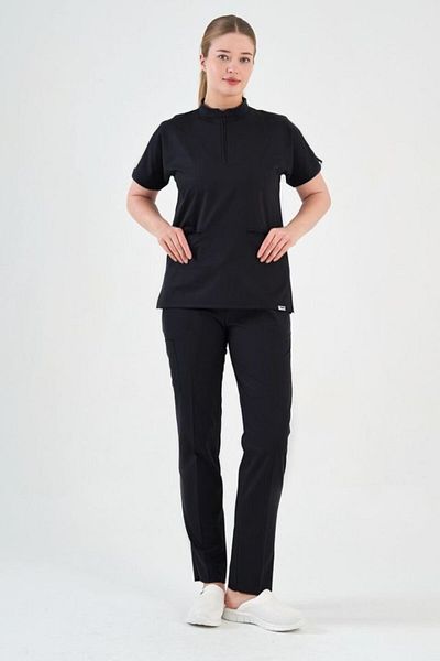 Owlet Medikal Uniforma chirurgicală detaliată cu fermoar negru din Lycra