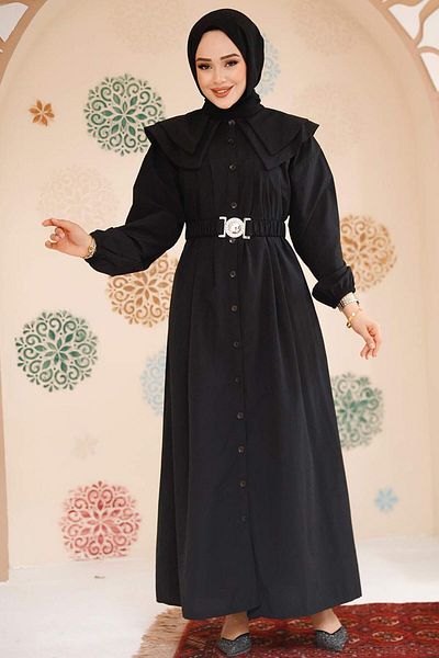 Neva Style Sailor Collar Black Hijab Dress 20229S