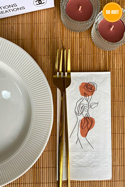 loyderlena 50'li Sunum Peçetesi Hand Flower Baskılı Peçete 33x33 Cm