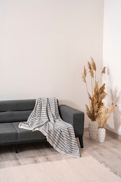 Magu Natural Cotton Blue Striped Woven Sofa Cover
