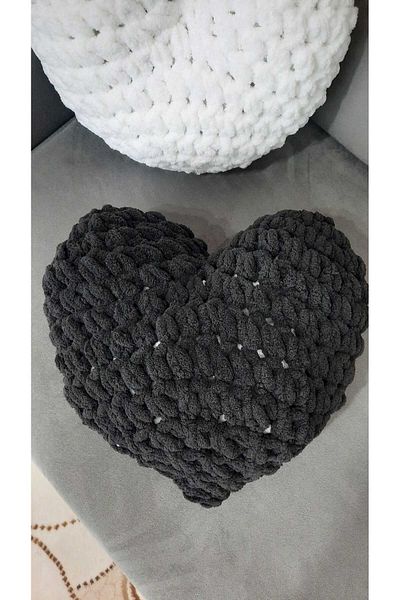Alize Alize Puffy Heart Pillow Black Color Valentine's Day Gift Decorative Gift