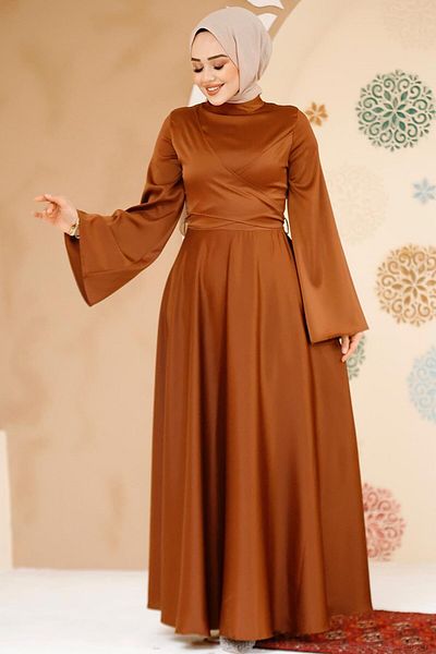 Neva Style Taba Satin Hijab Evening Dress 6157Tb
