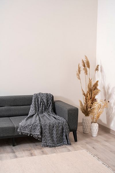 Magu Natural Cotton Black Patterned Woven Sofa Cover