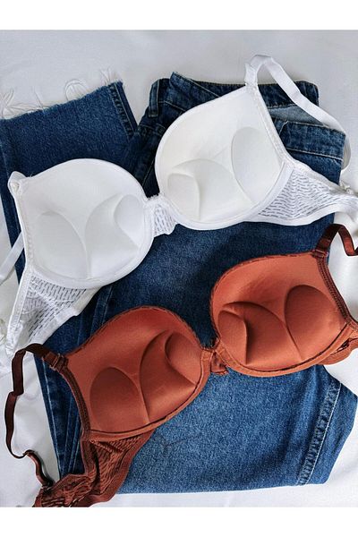 Beyaz Gelincik Underwear Sutien Push Up cu sârmă ultra căptușit cu model pentru femei, pachet de trei