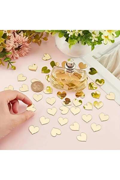 VENON 50 Adet Dekoratif Kalp 4 Cm Pleksi Ayna Kendinden Yapışkanlı Love Aşk K...