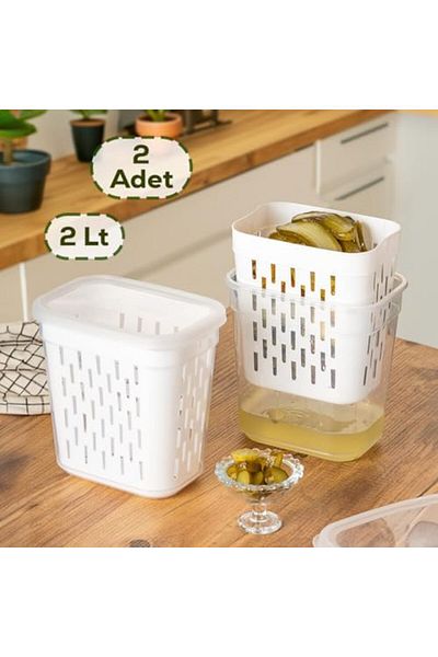 STOREMAX Multi-Purpose Rectangular Storage Set for Pickle and Olive Holder with 2 Li Strong Drainer - 2