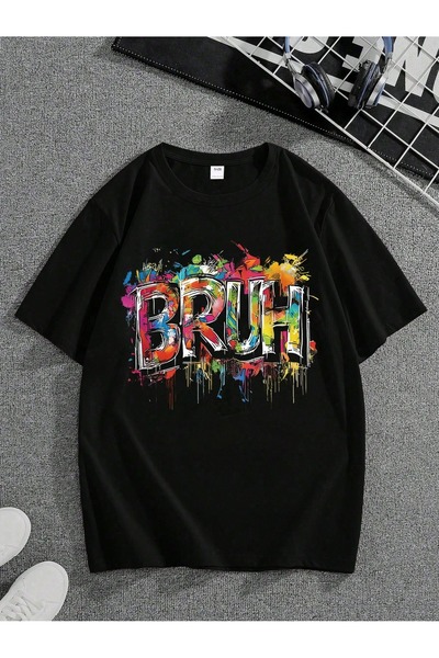 PALPİTO Unisex crni bru Štampano Oversize kroj T-shirt