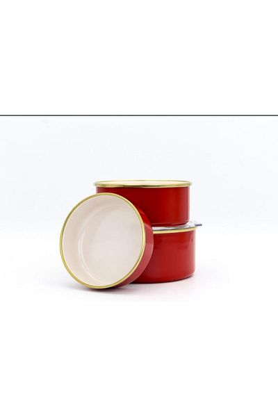 STOREMAX Sellbuystore Emaye 6 Pcs Storage Bowl Set 14-16-18 cm Red Inside Cream 1053513