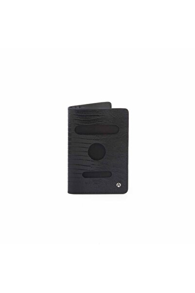MOCASSINI Men's Genuine Leather Black Lizard Wallet Wallet